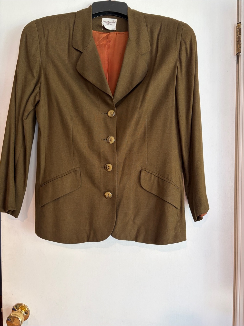 VTG Weathervane Petites Olive Brown Single Breasted Blazer Jacket 4-Button